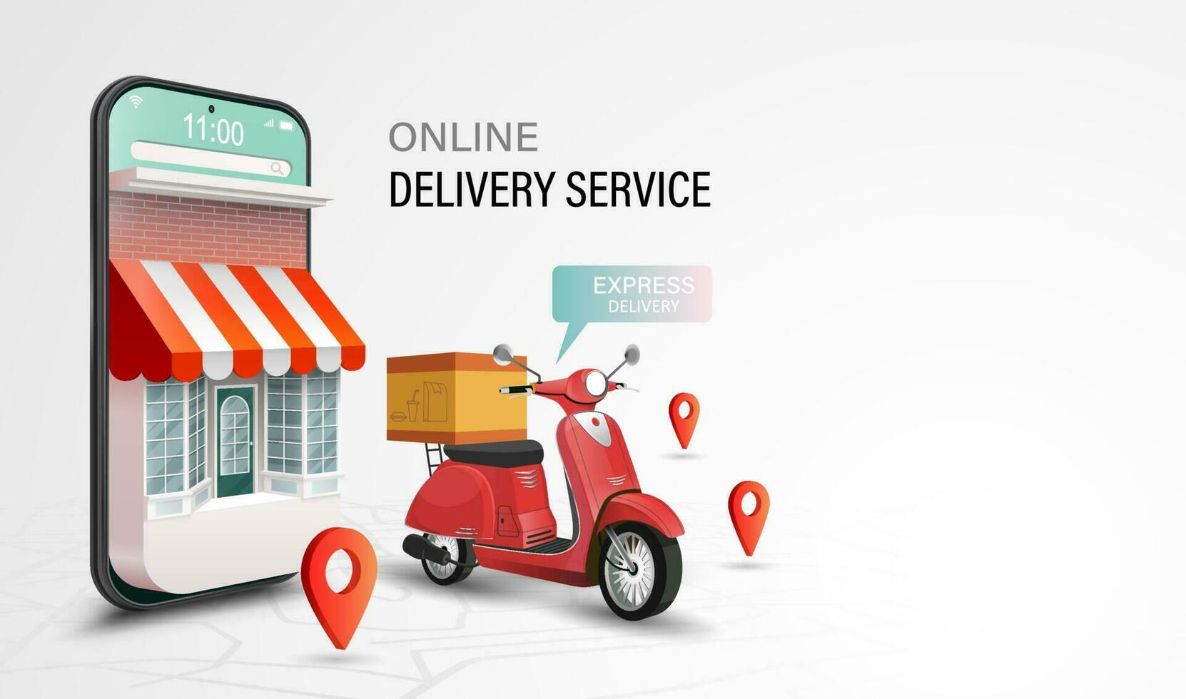 Online delivery service by scooter. Shopping website on a mobile ...